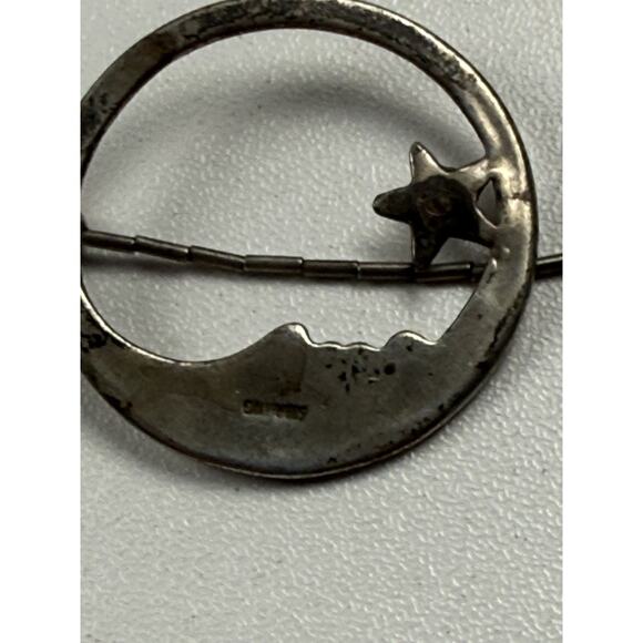 Vintage Liquid Silver Basic Clasp Sterling Silver Necklace Moon & Star Pendant - Picture 5 of 11